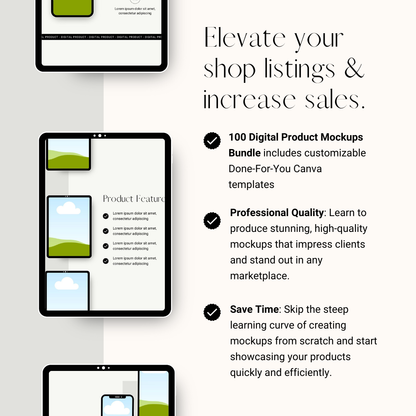 100 Digital Product Mockup Canva Templates: PLR & MRR Included!